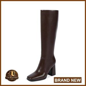 Knee High Boots Chunky Heel Square Toe Side Zipper Fashion Tall Boots